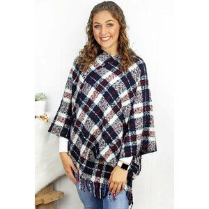 Woman's Poncho LIB New York Bonfire Night Navy Pla